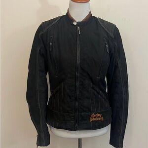 Harley Davidson Embroidered Motorcycle Jacket Rare Leather Trim Biker Style